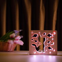 Светильник ночник ArtEco Light из дерева LED "Кот и рыбки" с пультом и регулировкой цвета, RGB