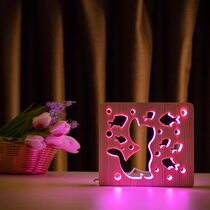 Светильник ночник ArtEco Light из дерева LED "Кот и рыбки" с пультом и регулировкой цвета, RGB