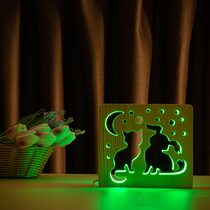 Светильник ночник ArtEco Light из дерева LED "Кот и собачка" с пультом и регулировкой цвета, RGB