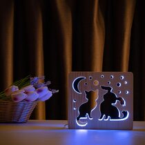 Светильник ночник ArtEco Light из дерева LED "Кот и собачка" с пультом и регулировкой цвета, RGB