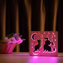 Светильник ночник ArtEco Light из дерева LED "Кот и собачка" с пультом и регулировкой цвета, RGB