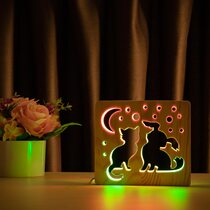 Светильник ночник ArtEco Light из дерева LED "Кот и собачка" с пультом и регулировкой цвета, двойной RGB