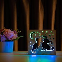 Светильник ночник ArtEco Light из дерева LED "Кот и собачка" с пультом и регулировкой цвета, двойной RGB