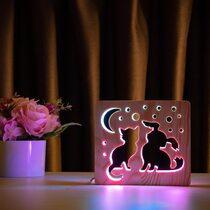 Светильник ночник ArtEco Light из дерева LED "Кот и собачка" с пультом и регулировкой цвета, двойной RGB