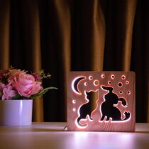 Светильник ночник ArtEco Light из дерева LED "Кот и собачка" с пультом и регулировкой цвета, двойной RGB