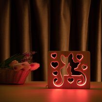 Светильник ночник ArtEco Light из дерева LED "Коты и любовь" с пультом и регулировкой цвета, RGB