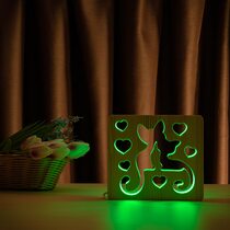 Светильник ночник ArtEco Light из дерева LED "Коты и любовь" с пультом и регулировкой цвета, RGB