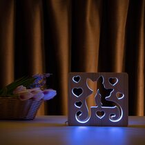Светильник ночник ArtEco Light из дерева LED "Коты и любовь" с пультом и регулировкой цвета, RGB