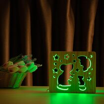 Светильник ночник ArtEco Light из дерева LED "Мышки и сыр" с пультом и регулировкой цвета, RGB