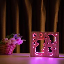 Светильник ночник ArtEco Light из дерева LED "Мышки и сыр" с пультом и регулировкой цвета, RGB