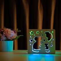 Светильник ночник ArtEco Light из дерева LED "Мышки и сыр" с пультом и регулировкой цвета, двойной RGB