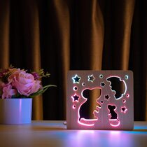 Светильник ночник ArtEco Light из дерева LED "Мышки и сыр" с пультом и регулировкой цвета, двойной RGB