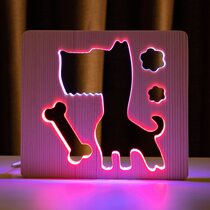 Светильник ночник ArtEco Light из дерева LED "Пес и косточка" с пультом и регулировкой цвета, двойной RGB