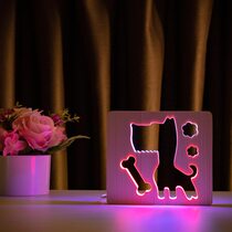 Светильник ночник ArtEco Light из дерева LED "Пес и косточка" с пультом и регулировкой цвета, двойной RGB