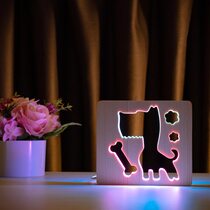 Светильник ночник ArtEco Light из дерева LED "Пес и косточка" с пультом и регулировкой цвета, двойной RGB
