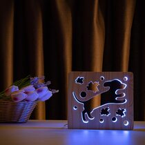 Светильник ночник ArtEco Light из дерева LED "Собака и птички" с пультом и регулировкой цвета, RGB