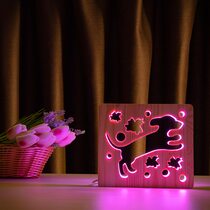 Светильник ночник ArtEco Light из дерева LED "Собака и птички" с пультом и регулировкой цвета, RGB