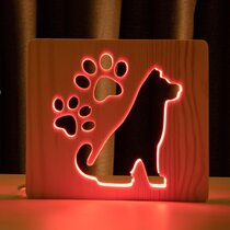 Светильник ночник ArtEco Light из дерева LED "Собака и следы" с пультом и регулировкой цвета, RGB