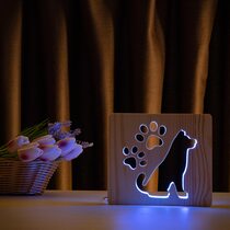 Светильник ночник ArtEco Light из дерева LED "Собака и следы" с пультом и регулировкой цвета, RGB