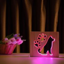 Светильник ночник ArtEco Light из дерева LED "Собака и следы" с пультом и регулировкой цвета, RGB