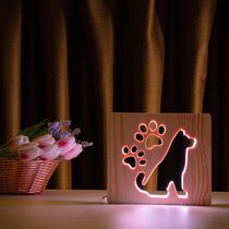 Светильник ночник ArtEco Light из дерева LED "Собака и следы" с пультом и регулировкой цвета, RGB