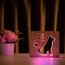 Светильник ночник ArtEco Light из дерева LED "Собака и следы" с пультом и регулировкой цвета, двойной RGB