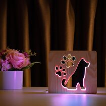 Светильник ночник ArtEco Light из дерева LED "Собака и следы" с пультом и регулировкой цвета, двойной RGB
