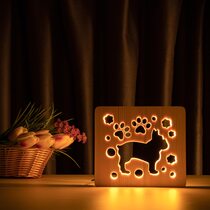 Светильник ночник ArtEco Light из дерева LED "Собака бульдожка" с пультом и регулировкой света, цвет теплый белый