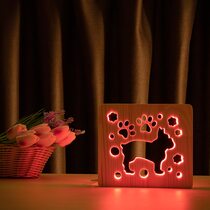 Светильник ночник ArtEco Light из дерева LED "Собака бульдожка" с пультом и регулировкой цвета, RGB