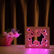 Светильник ночник ArtEco Light из дерева LED "Собака бульдожка" с пультом и регулировкой цвета, RGB