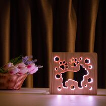 Светильник ночник ArtEco Light из дерева LED "Собака бульдожка" с пультом и регулировкой цвета, RGB