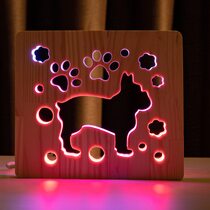 Светильник ночник ArtEco Light из дерева LED "Собака бульдожка" с пультом и регулировкой цвета, двойной RGB
