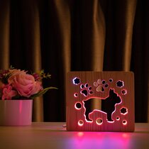 Светильник ночник ArtEco Light из дерева LED "Собака бульдожка" с пультом и регулировкой цвета, двойной RGB