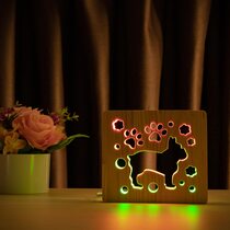 Светильник ночник ArtEco Light из дерева LED "Собака бульдожка" с пультом и регулировкой цвета, двойной RGB