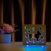 Светильник ночник ArtEco Light из дерева LED "Собака бульдожка" с пультом и регулировкой цвета, двойной RGB