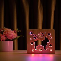 Светильник ночник ArtEco Light из дерева LED "Собака бульдожка" с пультом и регулировкой цвета, двойной RGB