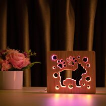 Светильник ночник ArtEco Light из дерева LED "Собака бульдожка" с пультом и регулировкой цвета, двойной RGB