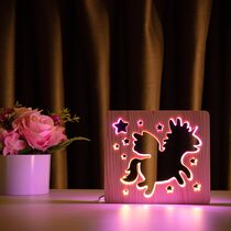 Светильник ночник ArtEco Light из дерева LED "Волшебный единорог" с пультом и регулировкой цвета, двойной RGB