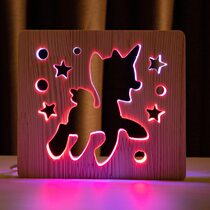 Светильник ночник ArtEco Light из дерева LED "Пони-единорог" с пультом и регулировкой цвета, двойной RGB