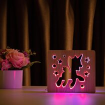 Светильник ночник ArtEco Light из дерева LED "Пони-единорог" с пультом и регулировкой цвета, двойной RGB