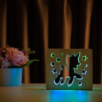 Светильник ночник ArtEco Light из дерева LED "Пони-единорог" с пультом и регулировкой цвета, двойной RGB