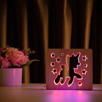 Светильник ночник ArtEco Light из дерева LED "Пони-единорог" с пультом и регулировкой цвета, двойной RGB