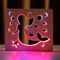 Светильник ночник ArtEco Light из дерева LED "Русалочка" с пультом и регулировкой цвета, двойной RGB