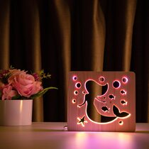 Светильник ночник ArtEco Light из дерева LED "Русалочка" с пультом и регулировкой цвета, двойной RGB