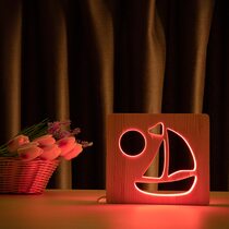 Светильник ночник ArtEco Light из дерева LED "Кораблик" с пультом и регулировкой цвета, RGB