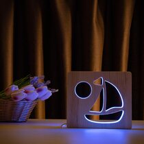Светильник ночник ArtEco Light из дерева LED "Кораблик" с пультом и регулировкой цвета, RGB