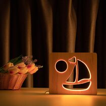 Светильник ночник ArtEco Light из дерева LED "Кораблик" с пультом и регулировкой цвета, RGB