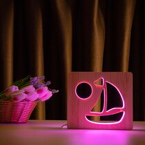 Светильник ночник ArtEco Light из дерева LED "Кораблик" с пультом и регулировкой цвета, RGB