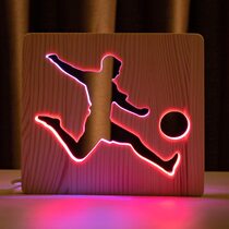 Светильник ночник ArtEco Light из дерева LED "Футболист с мячом" с пультом и регулировкой цвета, двойной RGB