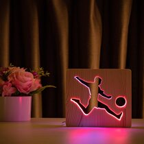 Светильник ночник ArtEco Light из дерева LED "Футболист с мячом" с пультом и регулировкой цвета, двойной RGB